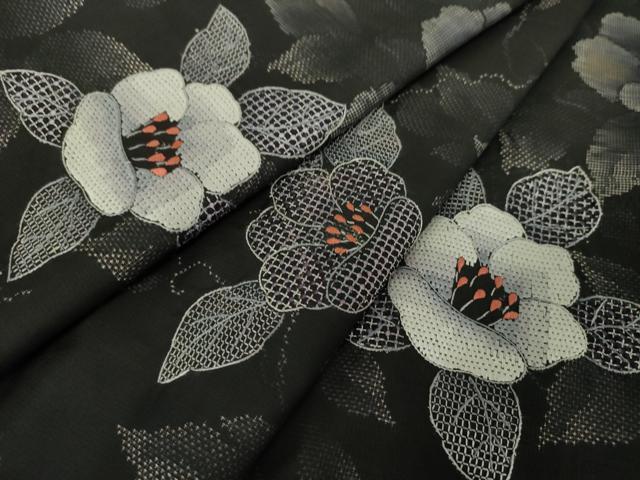 平和屋着物●中国三大刺繍　スワトウ刺繍　汕頭刺繍　本場大島紬　9マルキ　草花文　正絹　逸品　DABG8437ps