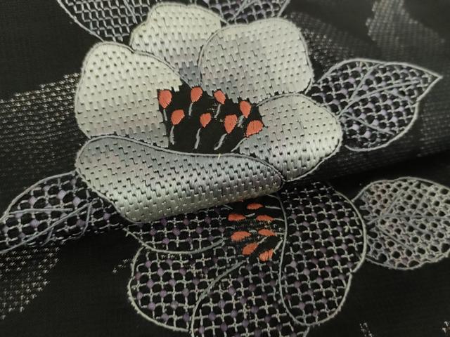 平和屋着物●中国三大刺繍　スワトウ刺繍　汕頭刺繍　本場大島紬　9マルキ　草花文　正絹　逸品　DABG8437ps