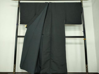 平和屋着物●男性　色無地　キングサイズ　黒地　正絹　逸品　DABG8439ps