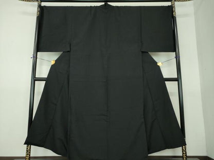 平和屋着物●男性　色無地　キングサイズ　黒地　正絹　逸品　DABG8439ps