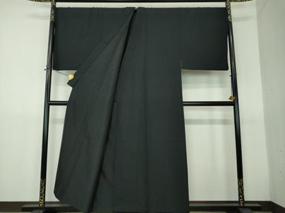 平和屋着物●男性　色無地　キングサイズ　黒地　正絹　逸品　DABG8440ps