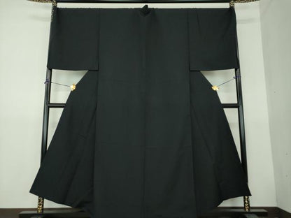 平和屋着物●男性　色無地　キングサイズ　黒地　正絹　逸品　DABG8440ps