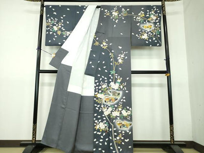 平和屋着物●訪問着　駒刺繍　舞桜　鴛鴦文　暈し染め　金彩　正絹　逸品　DABG8446ps