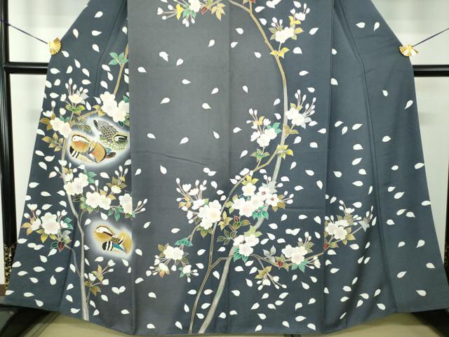 平和屋着物●訪問着　駒刺繍　舞桜　鴛鴦文　暈し染め　金彩　正絹　逸品　DABG8446ps