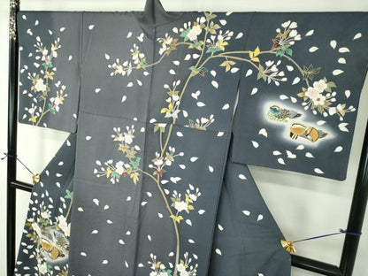 平和屋着物●訪問着　駒刺繍　舞桜　鴛鴦文　暈し染め　金彩　正絹　逸品　DABG8446ps