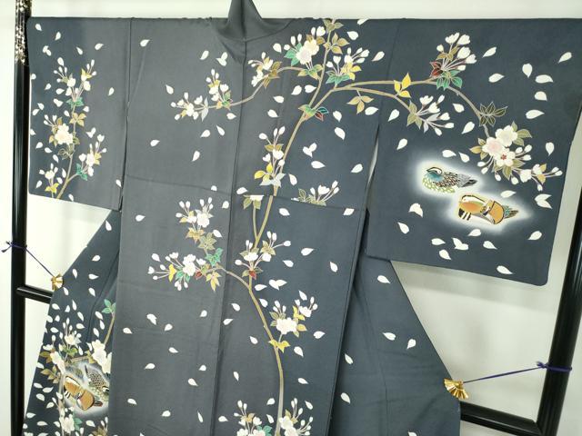 平和屋着物●訪問着　駒刺繍　舞桜　鴛鴦文　暈し染め　金彩　正絹　逸品　DABG8446ps