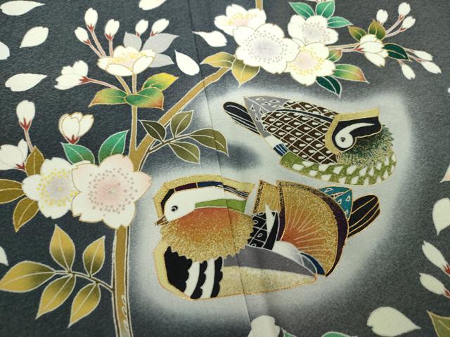 平和屋着物●訪問着　駒刺繍　舞桜　鴛鴦文　暈し染め　金彩　正絹　逸品　DABG8446ps