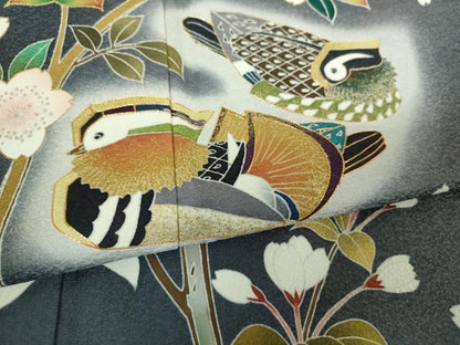 平和屋着物●訪問着　駒刺繍　舞桜　鴛鴦文　暈し染め　金彩　正絹　逸品　DABG8446ps