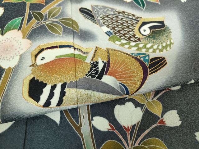 平和屋着物●訪問着　駒刺繍　舞桜　鴛鴦文　暈し染め　金彩　正絹　逸品　DABG8446ps