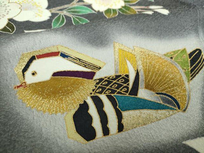 平和屋着物●訪問着　駒刺繍　舞桜　鴛鴦文　暈し染め　金彩　正絹　逸品　DABG8446ps