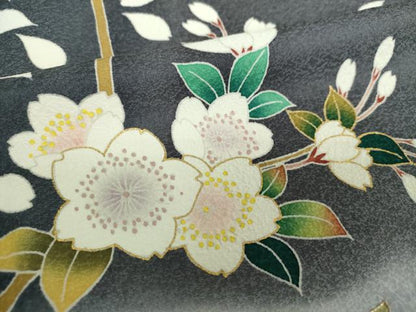 平和屋着物●訪問着　駒刺繍　舞桜　鴛鴦文　暈し染め　金彩　正絹　逸品　DABG8446ps