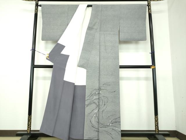 平和屋着物●江戸小紋　色留訪問着　舞桜　敷松葉　鮫小紋柄　三越扱い　正絹　逸品　DABG8449ps