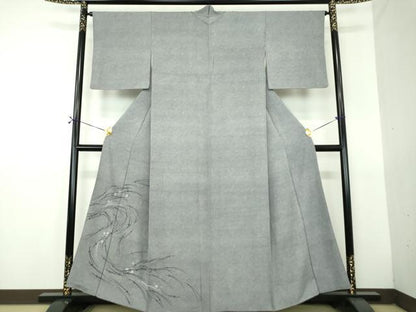 平和屋着物●江戸小紋　色留訪問着　舞桜　敷松葉　鮫小紋柄　三越扱い　正絹　逸品　DABG8449ps