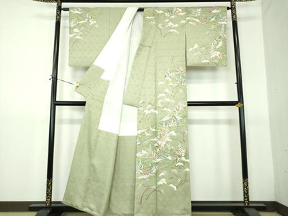 平和屋着物●訪問着　駒刺繍　飛鶴浜松舟文　暈し染め　金彩　正絹　逸品　DABG8450ps