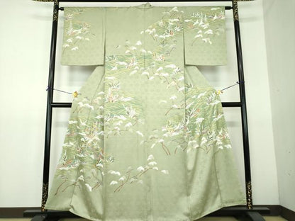平和屋着物●訪問着　駒刺繍　飛鶴浜松舟文　暈し染め　金彩　正絹　逸品　DABG8450ps