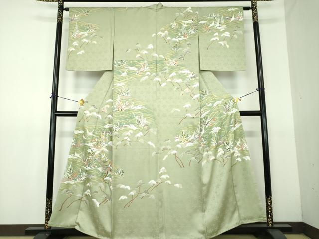 平和屋着物●訪問着　駒刺繍　飛鶴浜松舟文　暈し染め　金彩　正絹　逸品　DABG8450ps