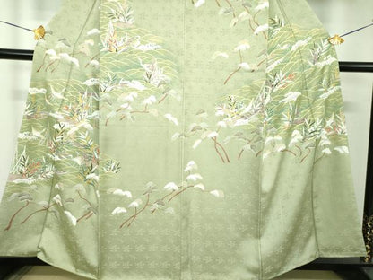 平和屋着物●訪問着　駒刺繍　飛鶴浜松舟文　暈し染め　金彩　正絹　逸品　DABG8450ps