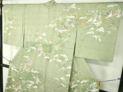 平和屋着物●訪問着　駒刺繍　飛鶴浜松舟文　暈し染め　金彩　正絹　逸品　DABG8450ps