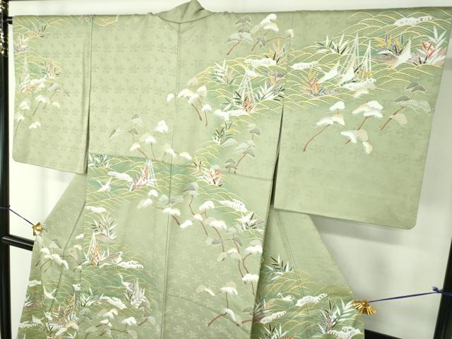 平和屋着物●訪問着　駒刺繍　飛鶴浜松舟文　暈し染め　金彩　正絹　逸品　DABG8450ps