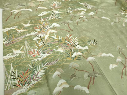 平和屋着物●訪問着　駒刺繍　飛鶴浜松舟文　暈し染め　金彩　正絹　逸品　DABG8450ps