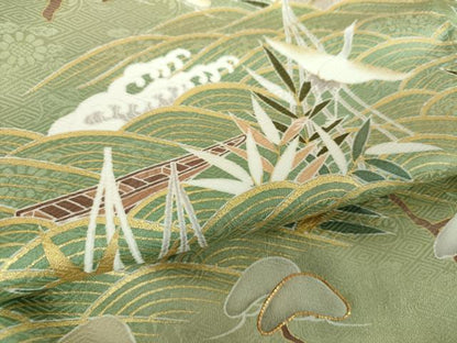 平和屋着物●訪問着　駒刺繍　飛鶴浜松舟文　暈し染め　金彩　正絹　逸品　DABG8450ps