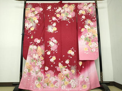 平和屋着物●豪華振袖　刺繍　乱菊　舞桜　暈し染め　金彩　銀通し地　正絹　逸品　DABG8452ps