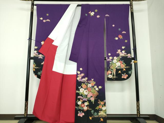平和屋着物●豪華振袖　楽器花文　暈し染め　金彩　正絹　逸品　DABG8454ps