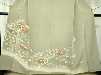 平和屋着物●訪問着　作家物　駒刺繍　地紙花文　暈し染め　金彩　正絹　逸品　DABG8457ps