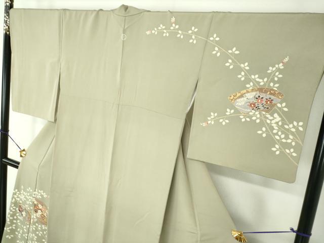 平和屋着物●訪問着　作家物　駒刺繍　地紙花文　暈し染め　金彩　正絹　逸品　DABG8457ps