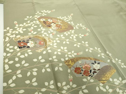平和屋着物●訪問着　作家物　駒刺繍　地紙花文　暈し染め　金彩　正絹　逸品　DABG8457ps