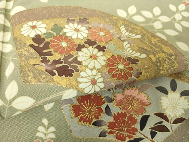 平和屋着物●訪問着　作家物　駒刺繍　地紙花文　暈し染め　金彩　正絹　逸品　DABG8457ps