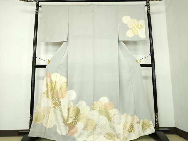 平和屋着物●訪問着　駒刺繍　菊文　乱菊　金彩　正絹　逸品　DABG8460ps