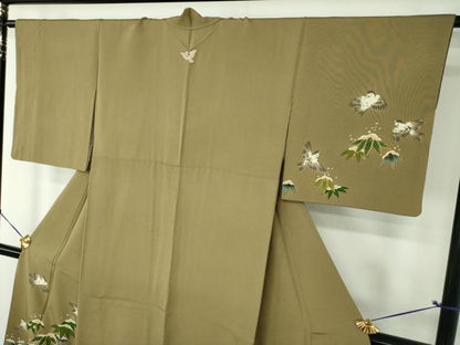 平和屋着物●ファッションデザイナー　花井幸子　訪問着　駒刺繍　雪持ち笹　雀　暈し染め　金彩　正絹　逸品　DABG8463ps