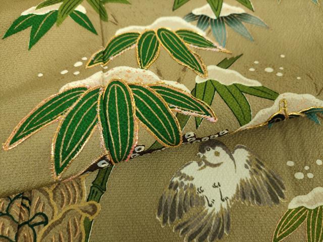 平和屋着物●ファッションデザイナー　花井幸子　訪問着　駒刺繍　雪持ち笹　雀　暈し染め　金彩　正絹　逸品　DABG8463ps