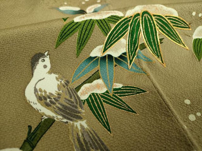 平和屋着物●ファッションデザイナー　花井幸子　訪問着　駒刺繍　雪持ち笹　雀　暈し染め　金彩　正絹　逸品　DABG8463ps