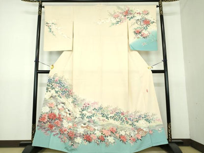 平和屋着物●訪問着　友禅　作家物　立波花鳥文　暈し染め　正絹　逸品　DABG8464ps