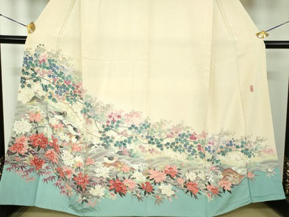 平和屋着物●訪問着　友禅　作家物　立波花鳥文　暈し染め　正絹　逸品　DABG8464ps