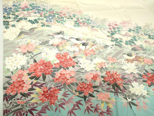 平和屋着物●訪問着　友禅　作家物　立波花鳥文　暈し染め　正絹　逸品　DABG8464ps