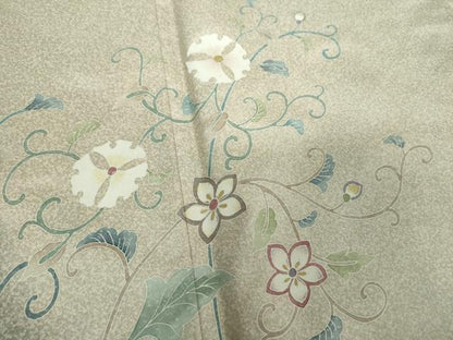 平和屋着物●本場染大島紬　訪問着　友禅　作家物　花唐草　正絹　逸品　未使用　DABG8466ps