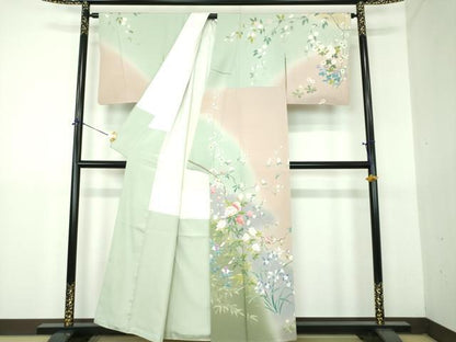 平和屋着物●十日町友禅作家　松雨　訪問着　吉祥花文　暈し染め　正絹　逸品　未使用　DABG8467ps