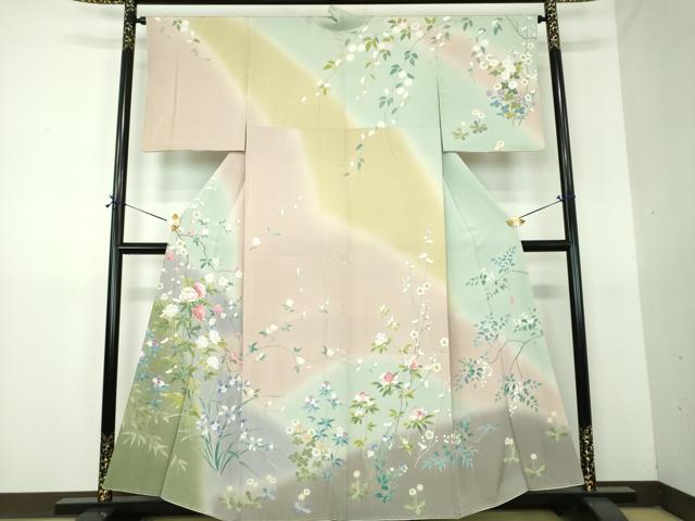 平和屋着物●十日町友禅作家　松雨　訪問着　吉祥花文　暈し染め　正絹　逸品　未使用　DABG8467ps