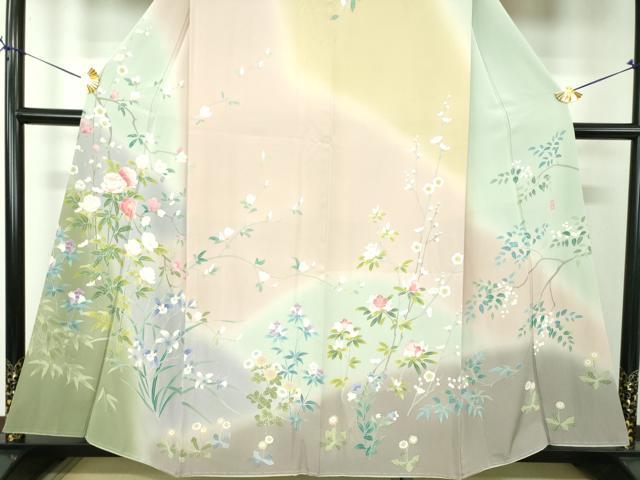 平和屋着物●十日町友禅作家　松雨　訪問着　吉祥花文　暈し染め　正絹　逸品　未使用　DABG8467ps