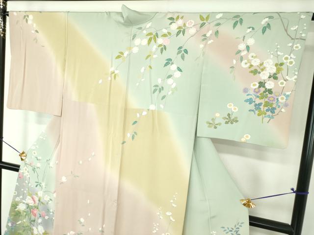 平和屋着物●十日町友禅作家　松雨　訪問着　吉祥花文　暈し染め　正絹　逸品　未使用　DABG8467ps