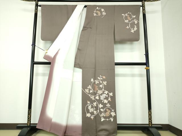 平和屋着物●訪問着　葡萄蔦の葉文　金彩　正絹　逸品　DABG8474ps