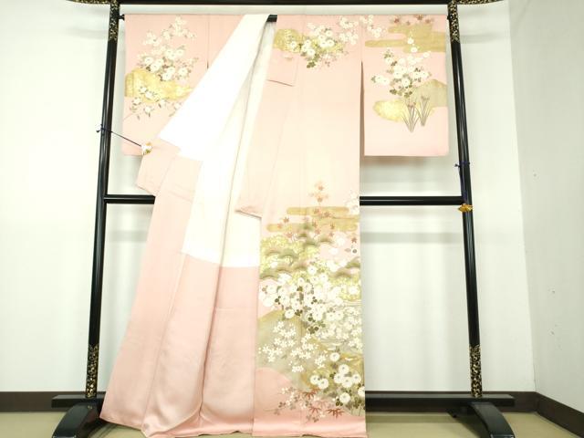 平和屋着物●訪問着　駒刺繍　松竹梅　流水雲取り花文　暈し染め　金彩　正絹　逸品　DABG8477ps