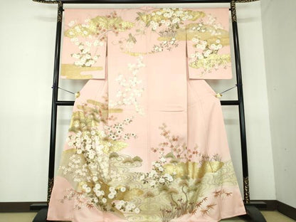平和屋着物●訪問着　駒刺繍　松竹梅　流水雲取り花文　暈し染め　金彩　正絹　逸品　DABG8477ps