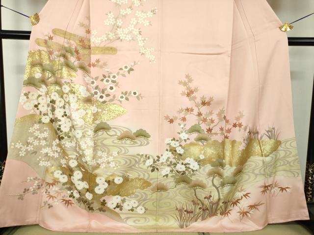 平和屋着物●訪問着　駒刺繍　松竹梅　流水雲取り花文　暈し染め　金彩　正絹　逸品　DABG8477ps
