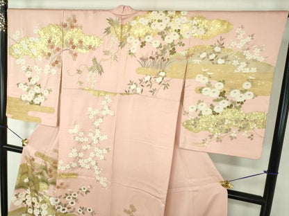 平和屋着物●訪問着　駒刺繍　松竹梅　流水雲取り花文　暈し染め　金彩　正絹　逸品　DABG8477ps