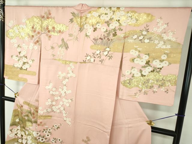 平和屋着物●訪問着　駒刺繍　松竹梅　流水雲取り花文　暈し染め　金彩　正絹　逸品　DABG8477ps