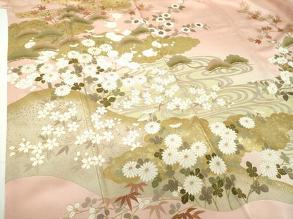 平和屋着物●訪問着　駒刺繍　松竹梅　流水雲取り花文　暈し染め　金彩　正絹　逸品　DABG8477ps